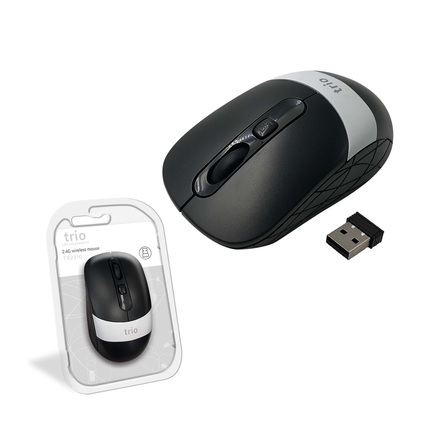 TRİO TR2310 Gri Kablosuz Mouse – Sessiz Tıklama, Ergonomik Tasarım, USB Nano Alıcılı
